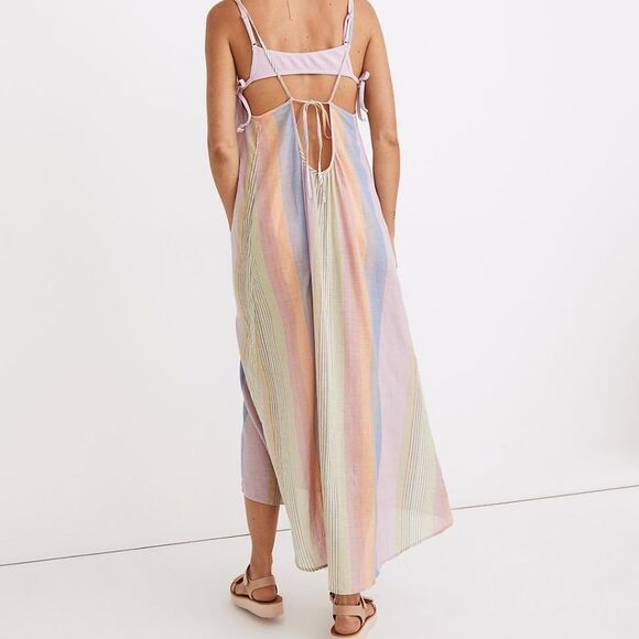 NWT Madewell Tie-Back Cover-Up Maxi Dress in Rainbow Stripe - Picture 3 of 9